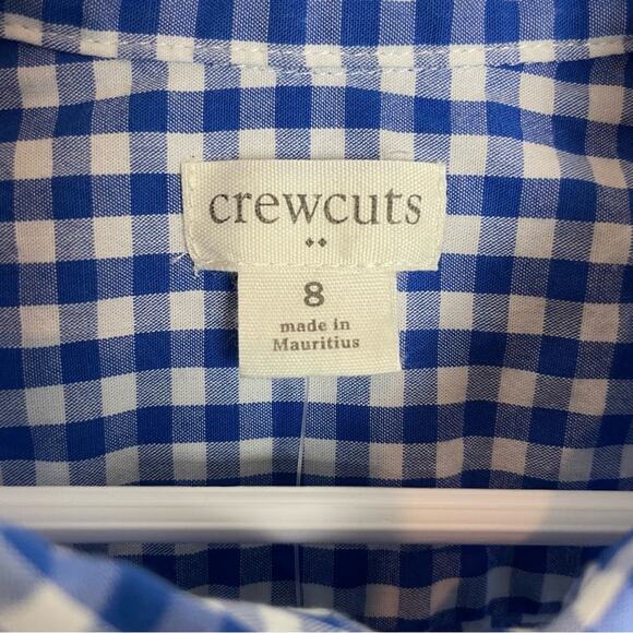 J Crew Factory Blue White Gingham Button Down Boy's  NWT Shirt 8 - Picture 3 of 5